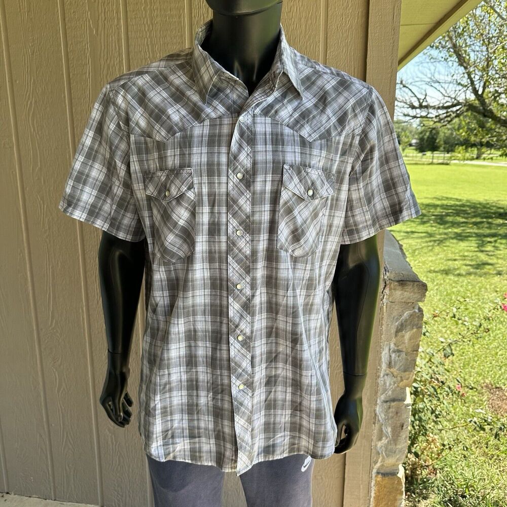 Vintage Wrangler Western Shirt Mens Size XL Pearl Snap Plaid Short Sleeve Cotton